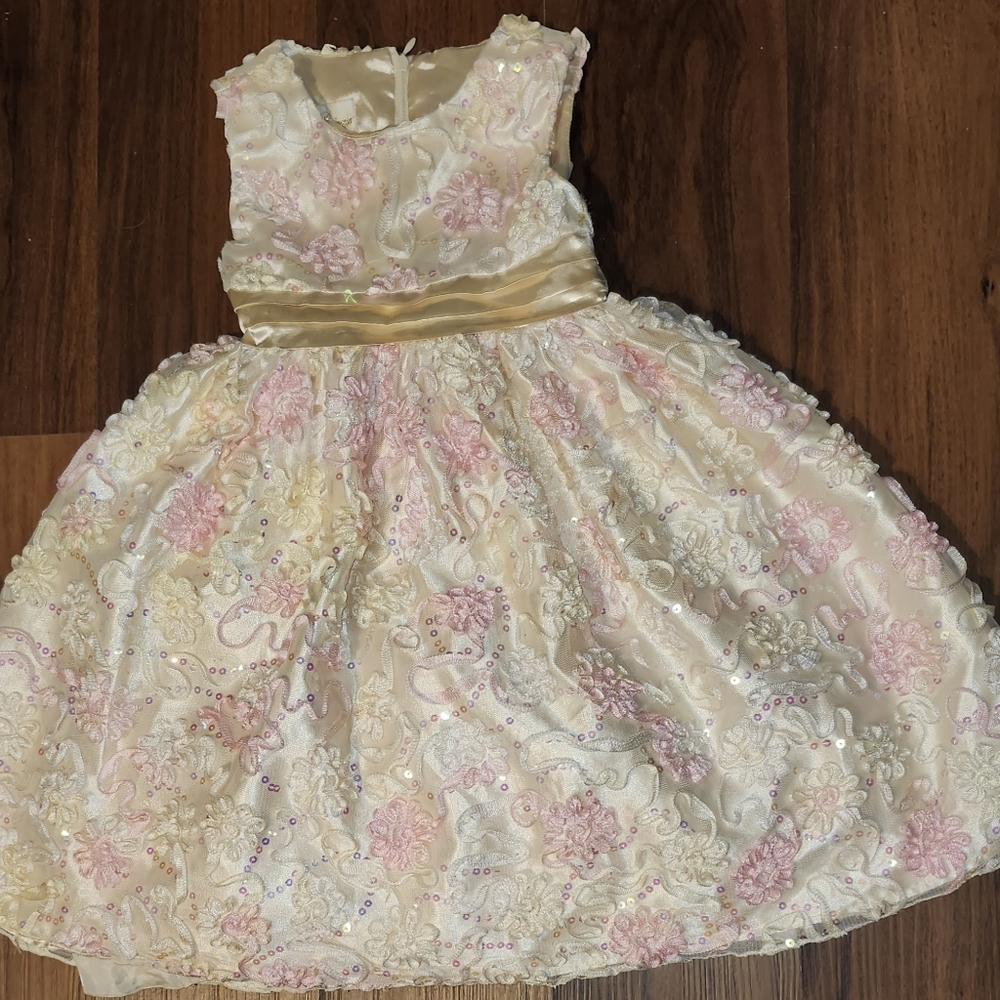 American Princess Girls Sz 5 Ivory & Pink Formal Dress, Worn Once & Dry Cleaned